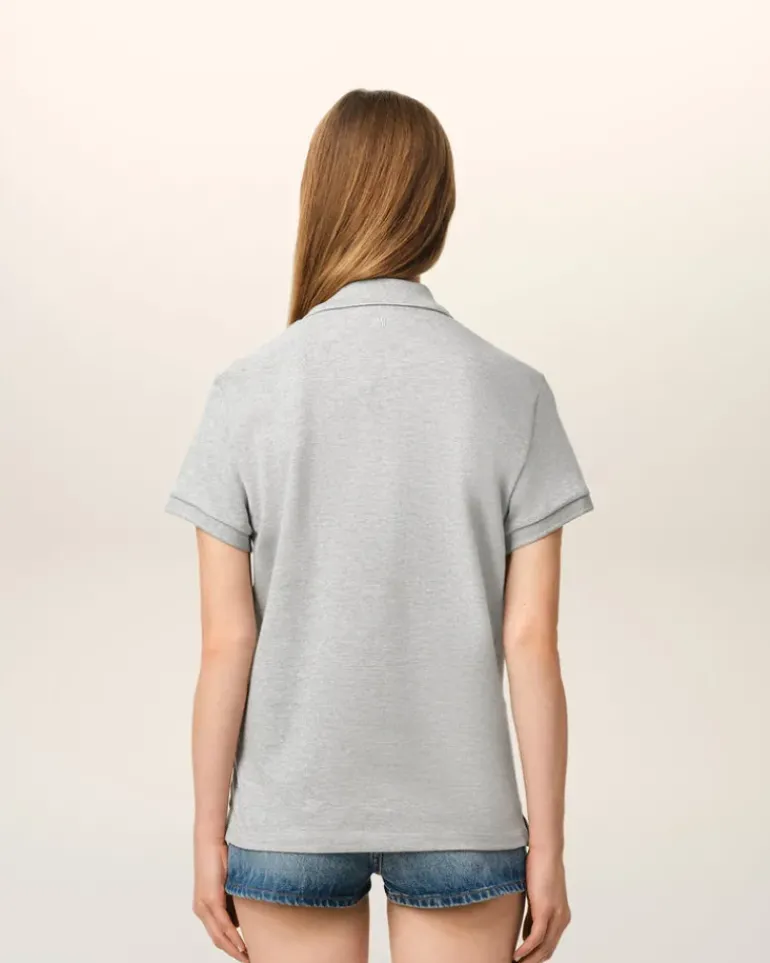 Ami Paris Grey Cotton Ami de Coeur Polo Shirt HEATHER ASH GREY Flash Sale