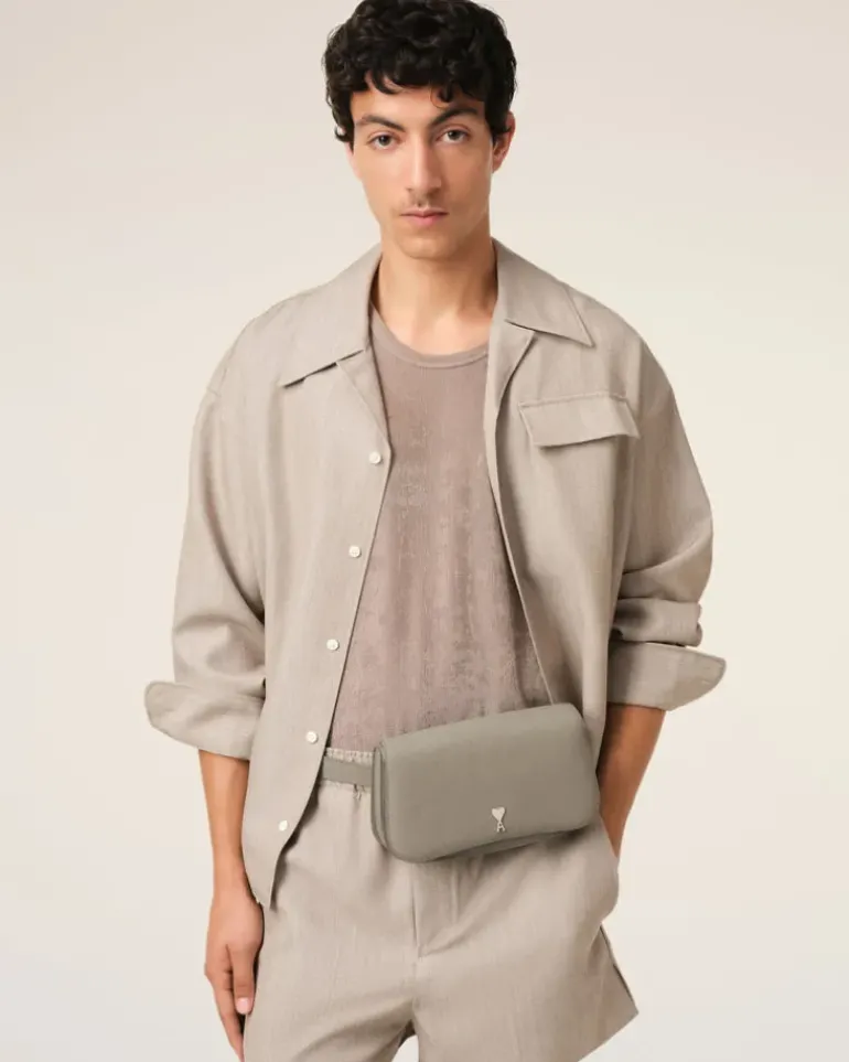 Ami Paris Grey Leather Crossbody Paris Paris Bag ASH/VIBRATED SILVER Outlet