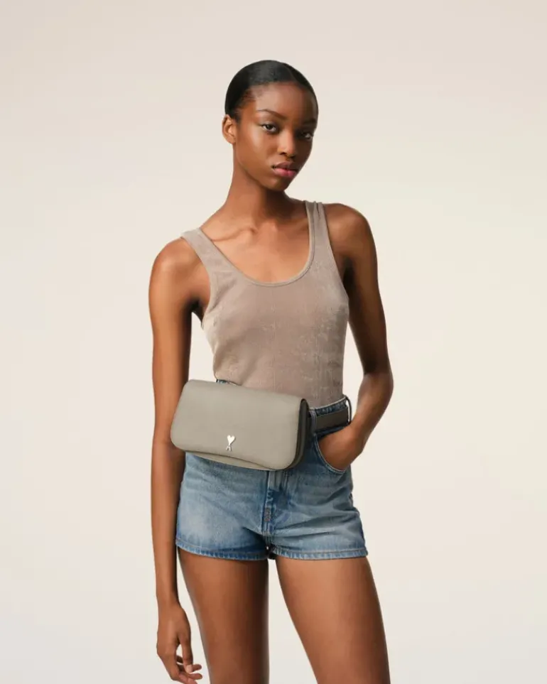 Ami Paris Grey Leather Crossbody Paris Paris Bag ASH/VIBRATED SILVER Outlet