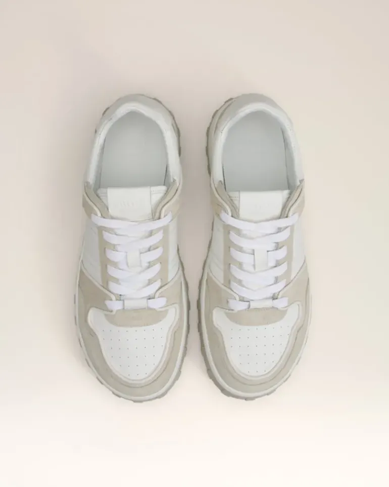 Ami Paris Grey Leather Low Top Walk Sneakers WHITE/MASTIC Fashion