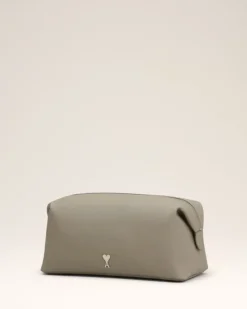 Ami Paris Grey Leather Paris Paris Toiletry Pouch ASH/VIBRATED SILVER Best