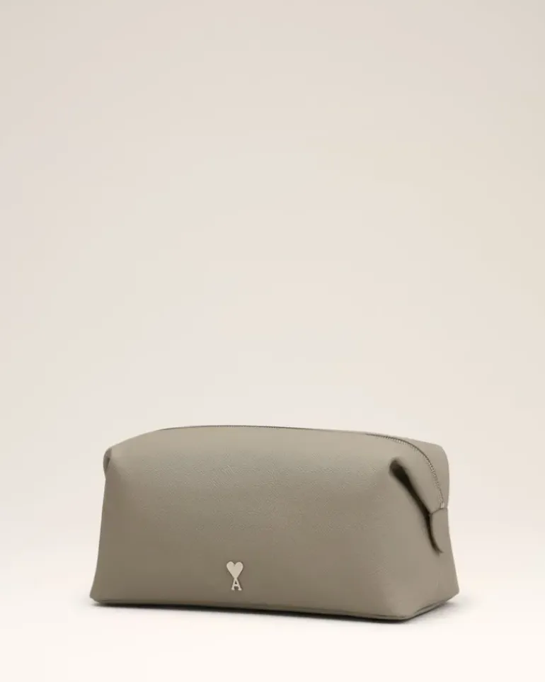 Ami Paris Grey Leather Paris Paris Toiletry Pouch ASH/VIBRATED SILVER Best