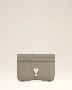 Ami Paris Grey Leather Paris Paris Card Holder ASH/VIBRATED SILVER Sale