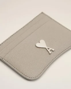 Ami Paris Grey Leather Paris Paris Card Holder ASH/VIBRATED SILVER Sale