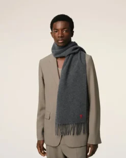 Ami Paris Grey Wool Ami de Coeur Scarf DARK GREY Shop