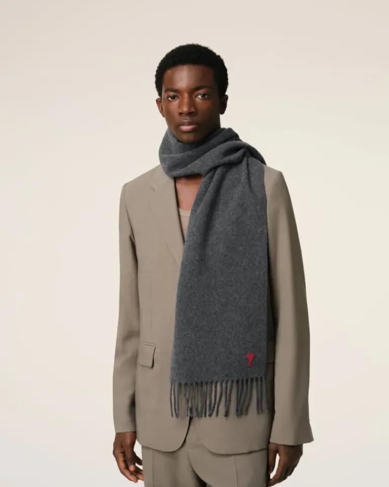Ami Paris Grey Wool Ami de Coeur Scarf DARK GREY Shop