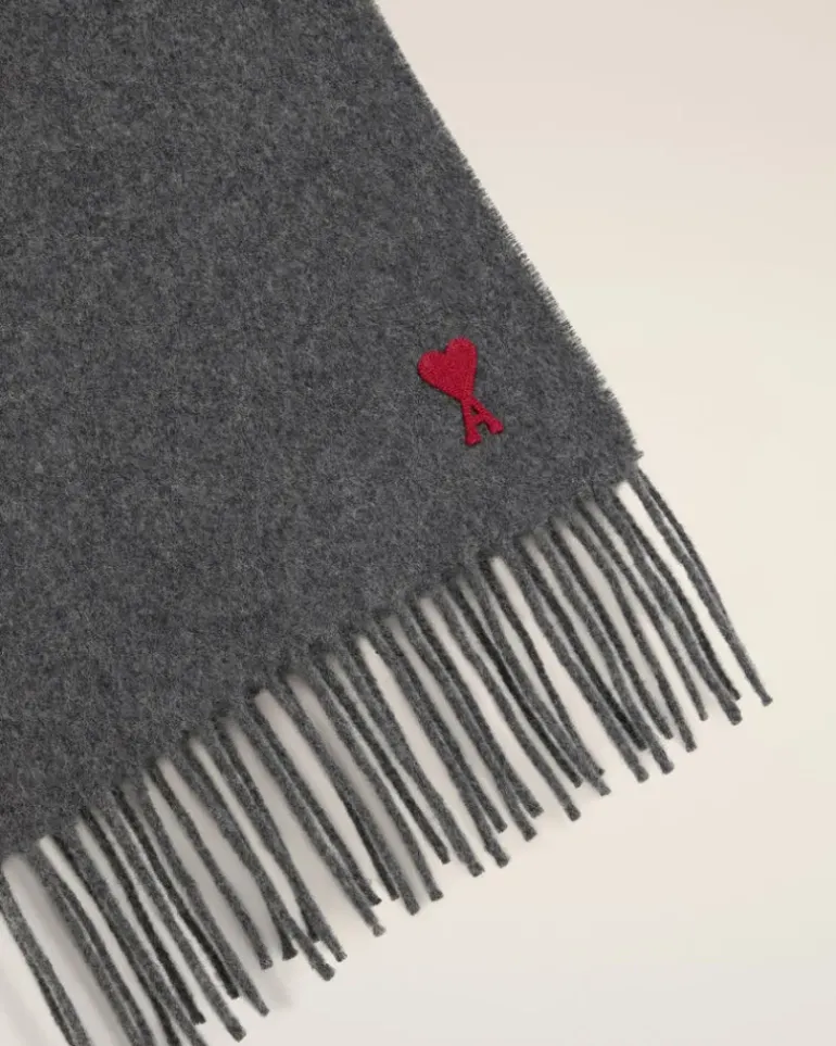 Ami Paris Grey Wool Ami de Coeur Scarf DARK GREY Shop
