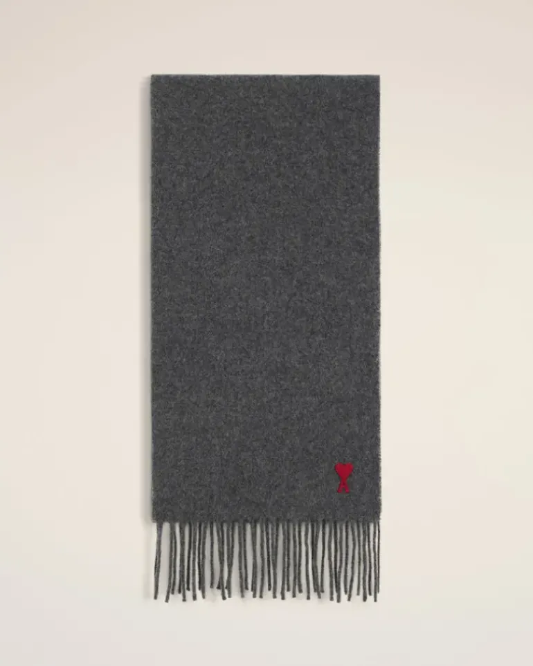 Ami Paris Grey Wool Ami de Coeur Scarf DARK GREY Shop