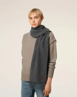Ami Paris Grey Wool Ami de Coeur Scarf DARK GREY Shop