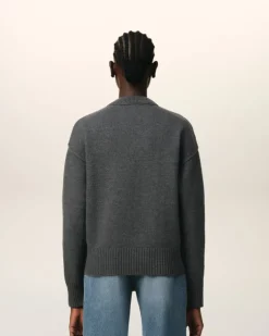 Ami Paris Grey Wool Ami de Coeur Sweater HEATHER GREY/RED Online