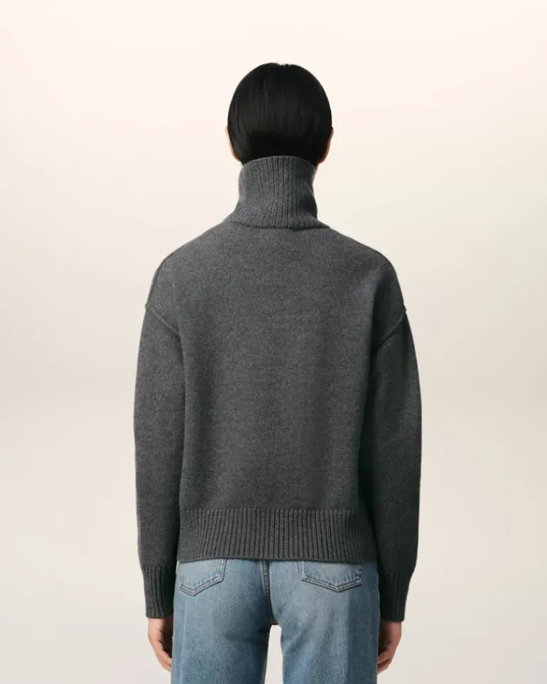 Ami Paris Grey Wool Ami de Coeur Sweater HEATHER GREY/RED Outlet