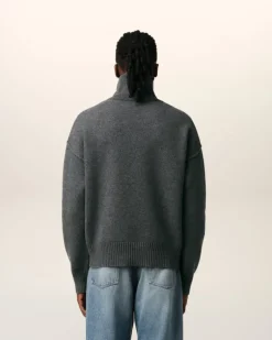 Ami Paris Grey Wool Ami de Coeur Sweater HEATHER GREY/RED Outlet