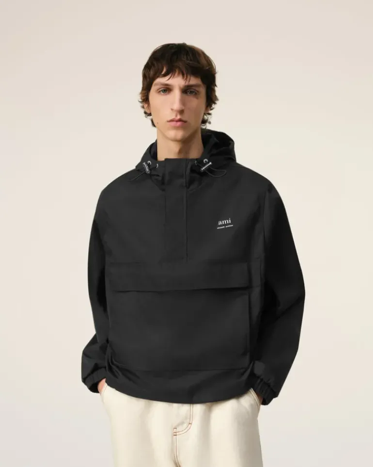 Ami Paris Hooded Ami Alexandre Mattiussi Windbreaker BLACK Outlet