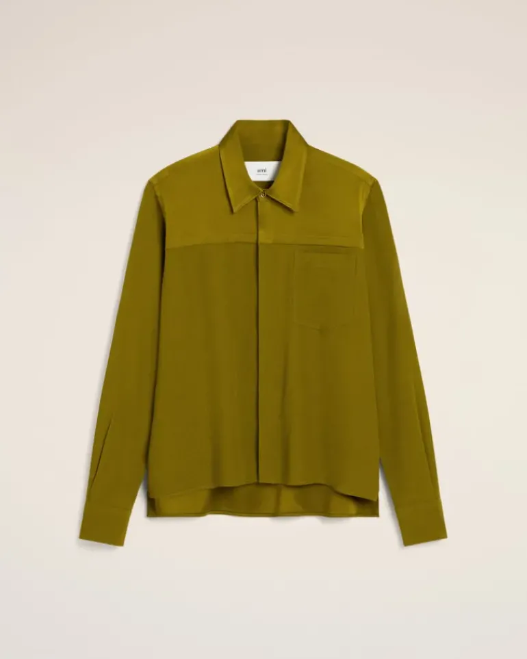 Ami Paris Khaki Contrasted Top Long Sleeve Shirt LICHEN Cheap