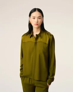 Ami Paris Khaki Contrasted Top Long Sleeve Shirt LICHEN Cheap