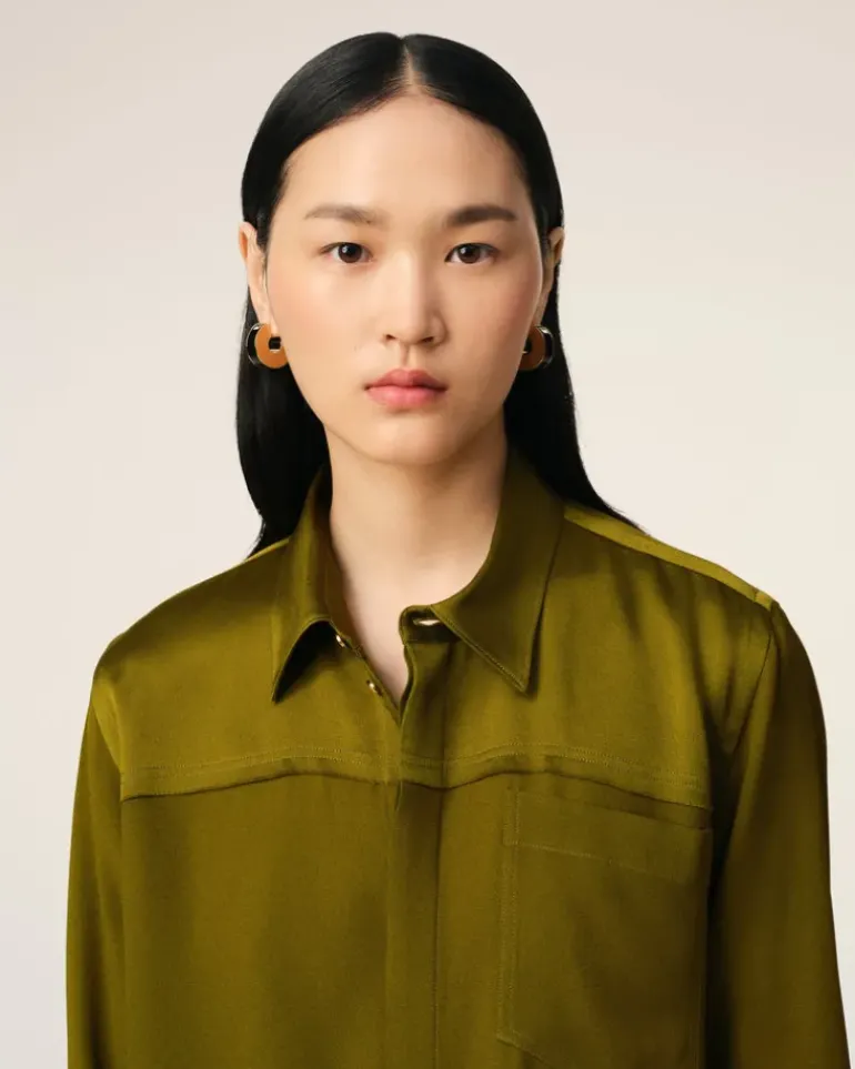 Ami Paris Khaki Contrasted Top Long Sleeve Shirt LICHEN Cheap