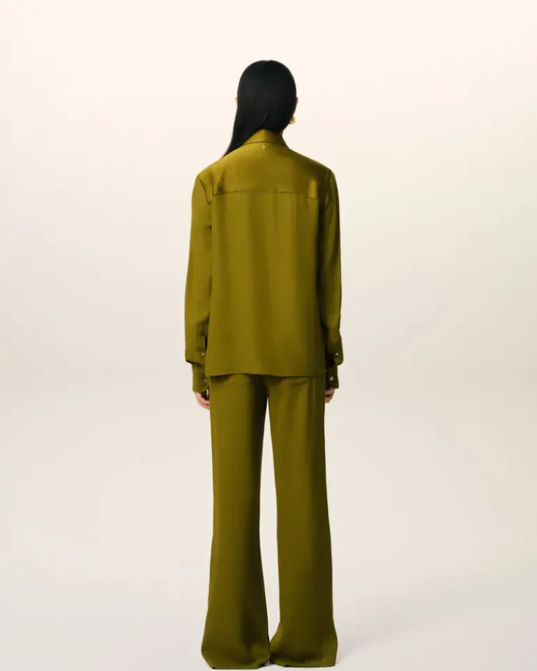 Ami Paris Khaki Contrasted Top Long Sleeve Shirt LICHEN Cheap