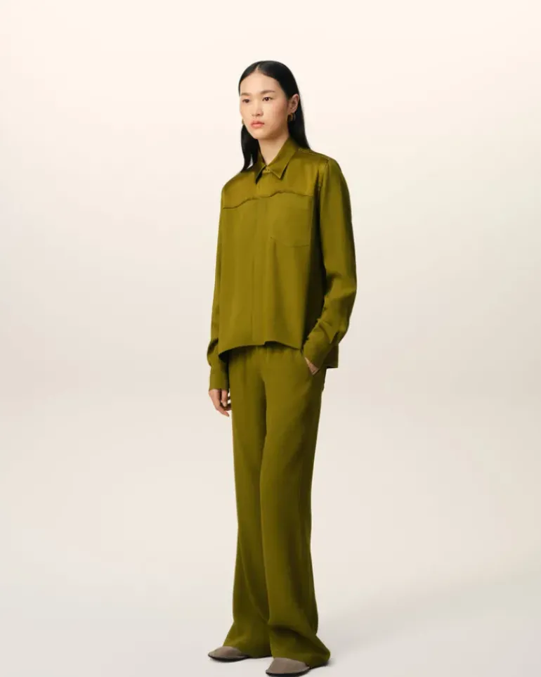 Ami Paris Khaki Contrasted Top Long Sleeve Shirt LICHEN Cheap