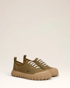 Ami Paris Cotton Low Top Tempo Canvas Sneakers KHAKI Store