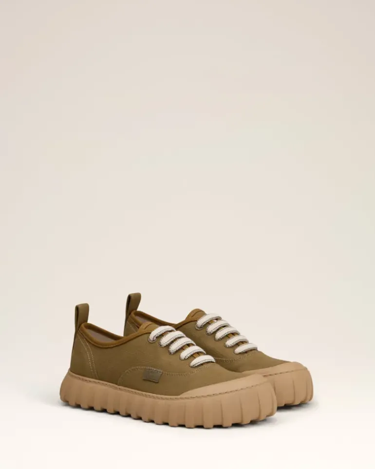 Ami Paris Cotton Low Top Tempo Canvas Sneakers KHAKI Store