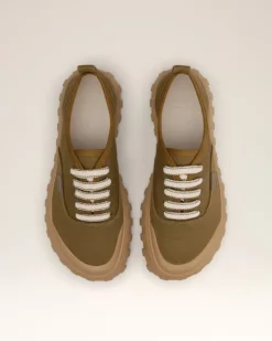Ami Paris Cotton Low Top Tempo Canvas Sneakers KHAKI Store