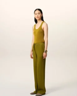 Ami Paris Khaki Flare Fit Elasticated Trousers LICHEN Clearance