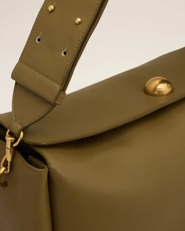 Ami Paris Leather Large Carrousel Bag KHAKI Store