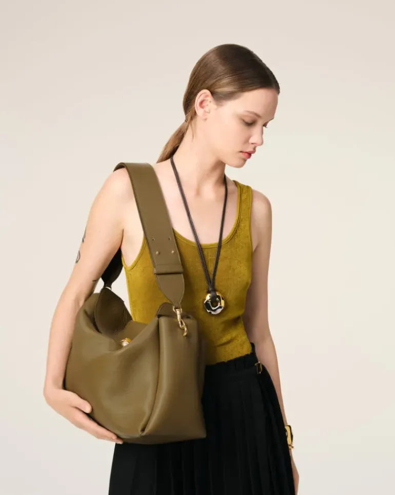 Ami Paris Leather Large Carrousel Bag KHAKI Store