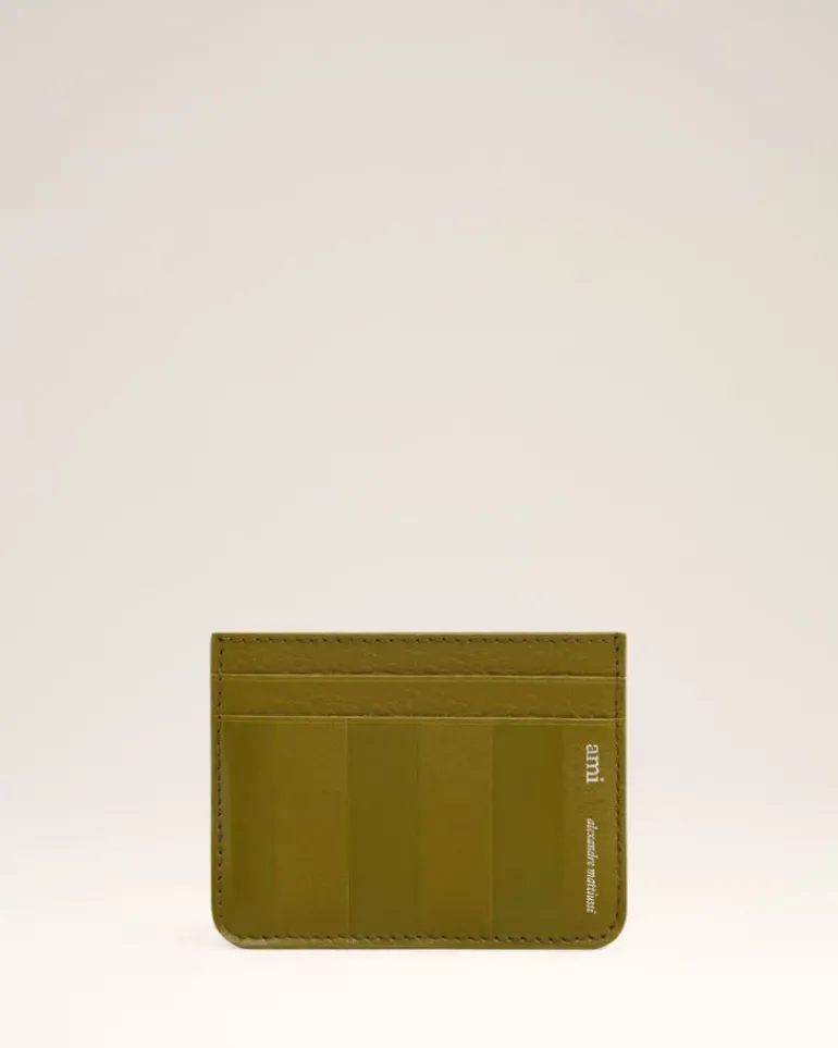 Ami Paris Khaki Leather Midi Card Holder LICHEN Cheap