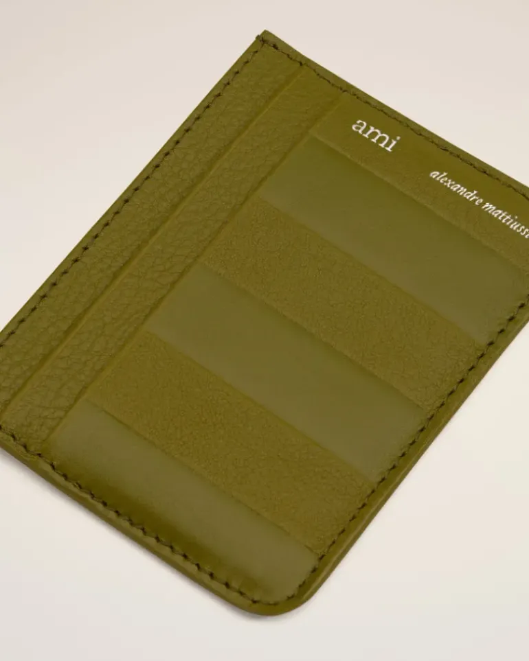 Ami Paris Khaki Leather Midi Card Holder LICHEN Cheap