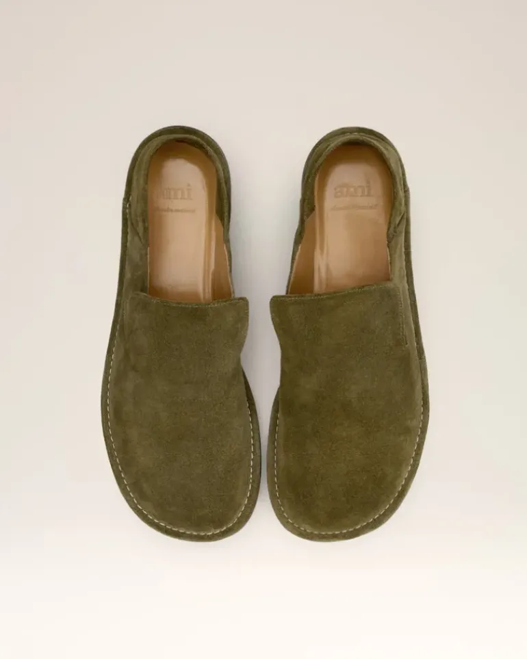 Ami Paris Leather Midi Slippers KHAKI Online