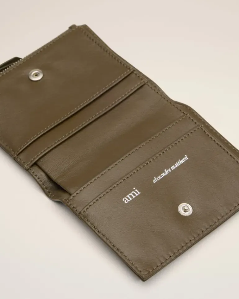 Ami Paris Leather Voulez-Vous Folded Wallet KHAKI Store