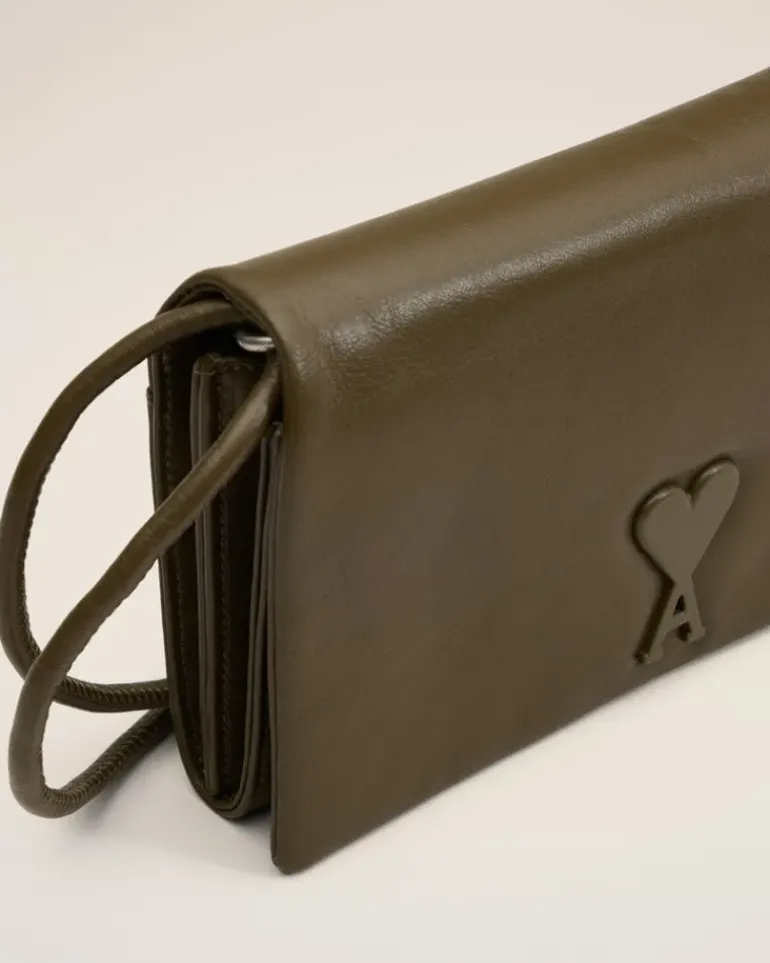 Ami Paris Leather Voulez-Vous Wallet Strap KHAKI Online