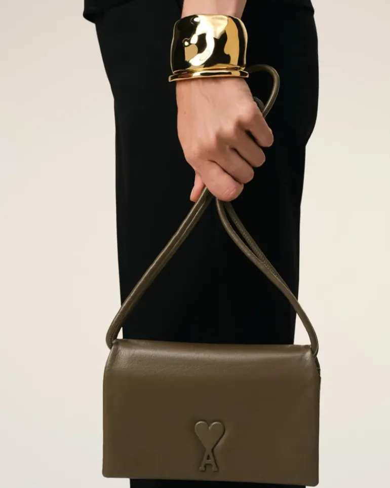 Ami Paris Leather Voulez-Vous Wallet Strap KHAKI Online