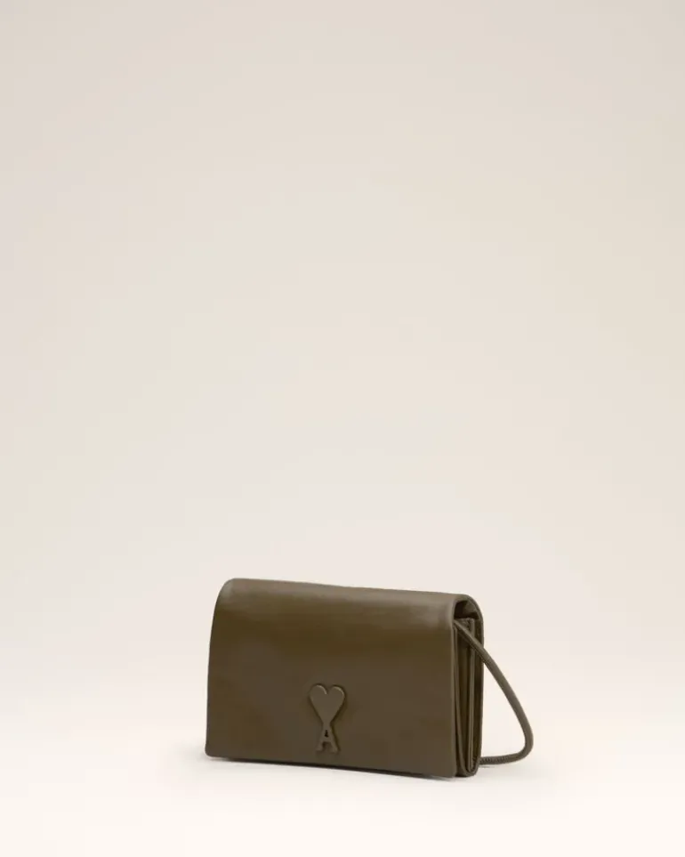 Ami Paris Leather Voulez-Vous Wallet Strap KHAKI Online