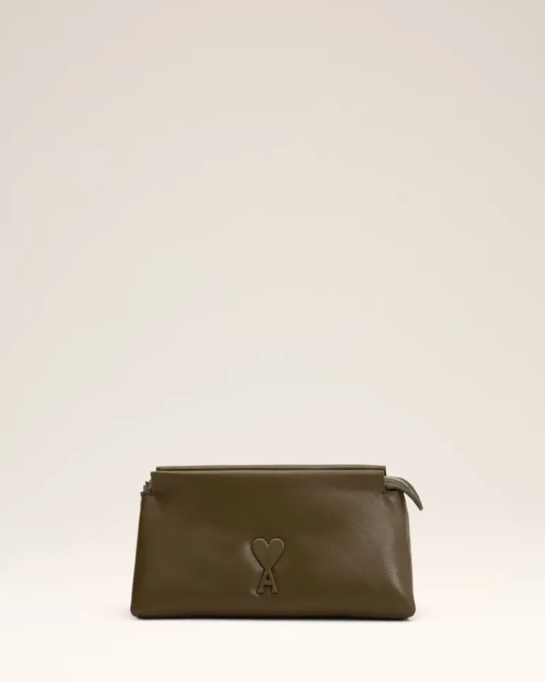 Ami Paris Leather Voulez-Vous Pouch KHAKI Flash Sale