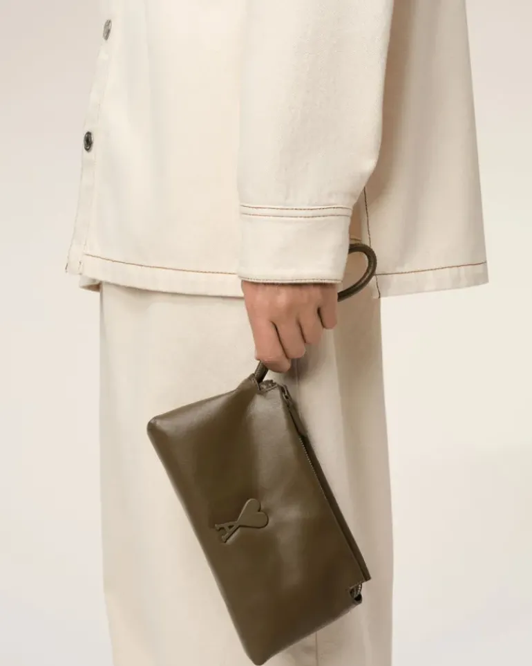 Ami Paris Leather Voulez-Vous Pouch KHAKI Flash Sale