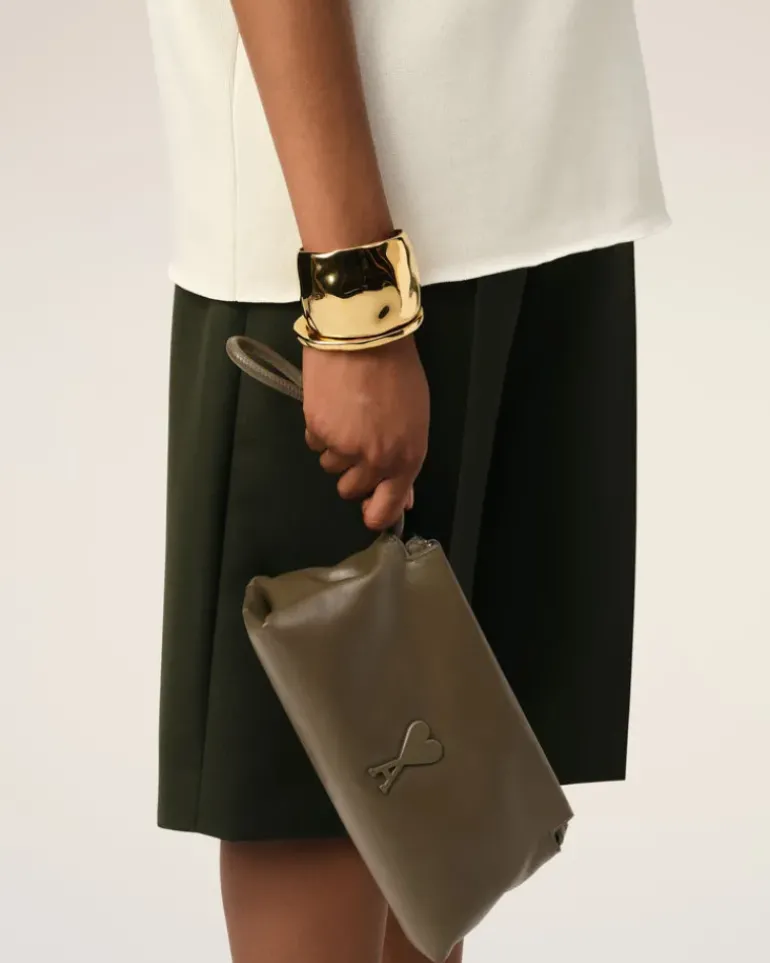 Ami Paris Leather Voulez-Vous Pouch KHAKI Flash Sale