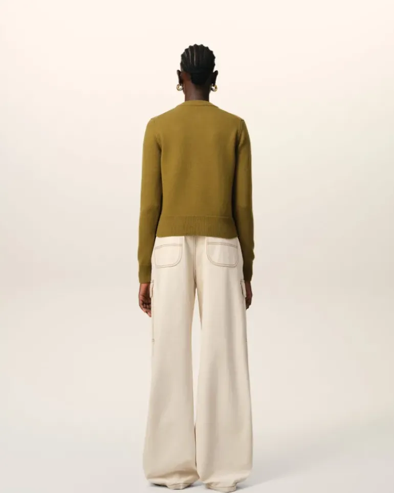 Ami Paris Khaki Wool Knit Ami de Coeur Crewneck Cardigan LICHEN Sale