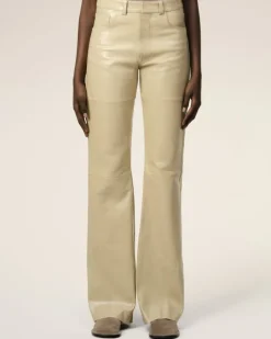 Ami Paris Leather Straight Fit Trousers LIGHT SAND Store