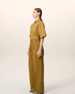 Ami Paris Mustard Cotton Baggy Fit Trousers HAVANA Outlet