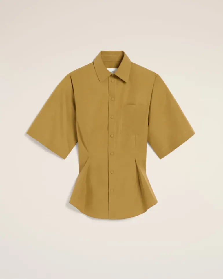 Ami Paris Mustard Cotton Short Sleeve Shirt HAVANA New