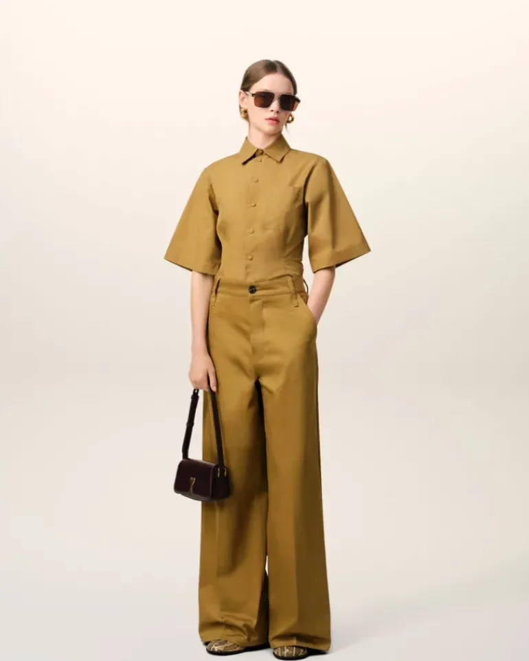Ami Paris Mustard Cotton Short Sleeve Shirt HAVANA New