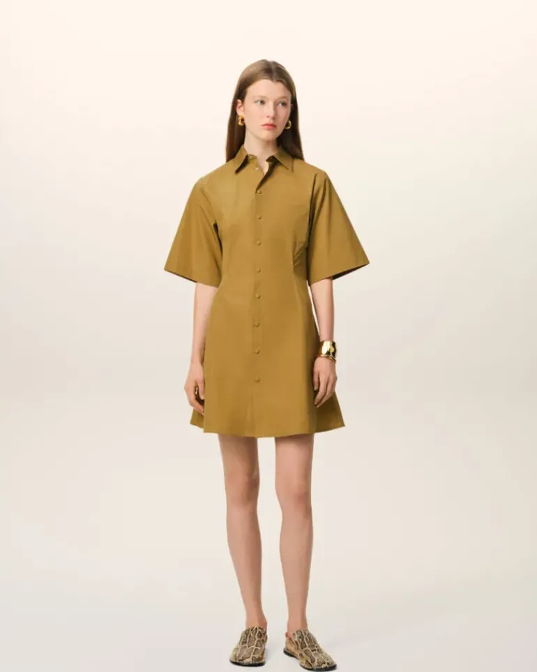 Ami Paris Mustard Cotton Short Sleeve Shirt Dress HAVANA Cheap