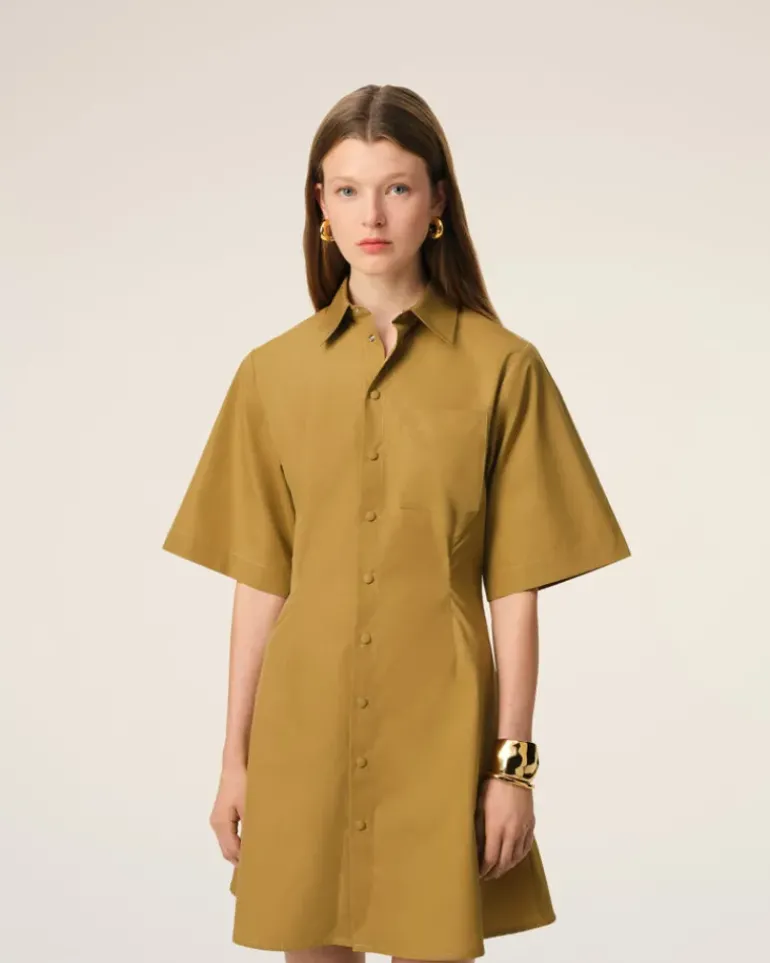 Ami Paris Mustard Cotton Short Sleeve Shirt Dress HAVANA Cheap