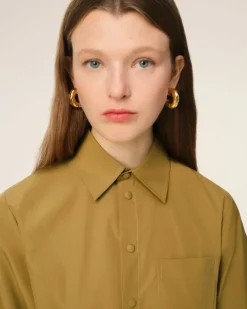 Ami Paris Mustard Cotton Short Sleeve Shirt Dress HAVANA Cheap