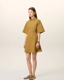 Ami Paris Mustard Cotton Short Sleeve Shirt Dress HAVANA Cheap