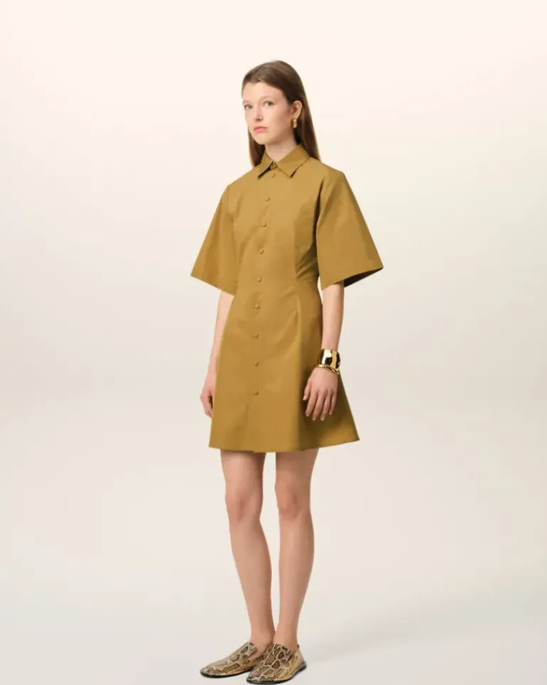 Ami Paris Mustard Cotton Short Sleeve Shirt Dress HAVANA Cheap