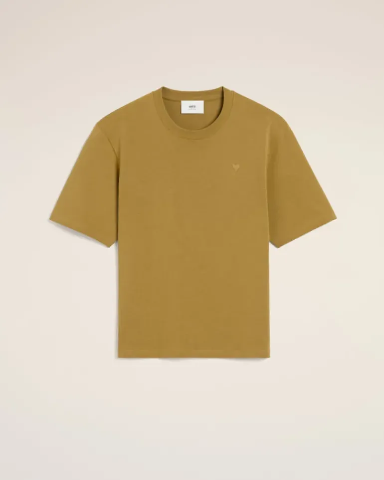 Ami Paris Mustard Cotton Tonal Ami de Coeur T-Shirt HAVANA Online