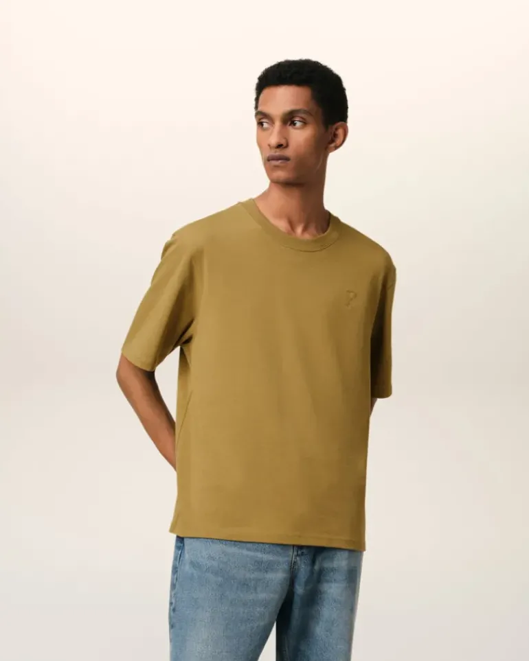 Ami Paris Mustard Cotton Tonal Ami de Coeur T-Shirt HAVANA Online
